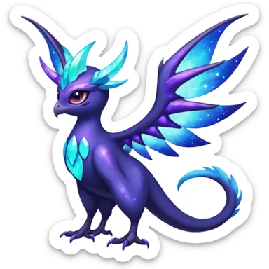 Starlit Glimmer-Blue Galaxy-Haloed Luminous Astral Feathered Noivern-Lunala-hybrid-creature (full body) sticker