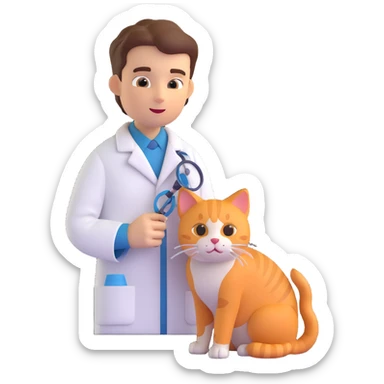 veterinarian examining a cat sticker
