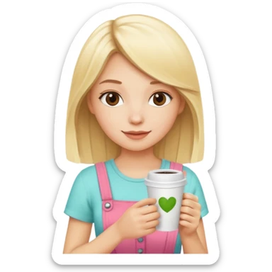 Blonde girl with coffe and cute Summer outfit  sticker