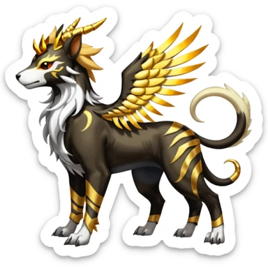Solarpunk solar aesthetic shiny glowing divine lighting glimmering shimmering Houndoom-Solgaleo-Tigress-Luxray-Trico-Gryphon-fusion (full body) sticker