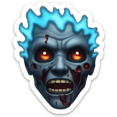 Dark black gray silver maroon zombie face photograph detailed blue flames blue glow sticker