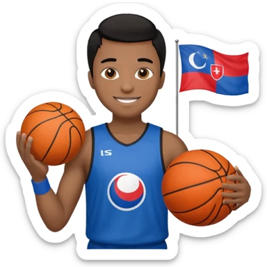 light black skin guy black hair in one hand basketball ball and in other 🇸🇮  sticker