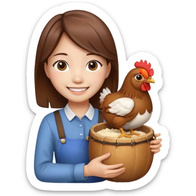 korean girl with brown hair holding a chicken drum, simple emoji style sticker