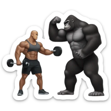 Gorilla lifting weights with Dwayne the rock Johnson sticker