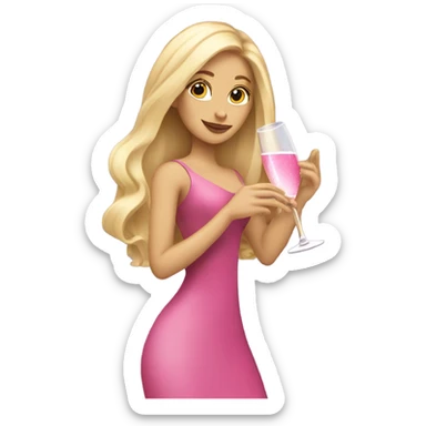 Pretty blonde lady with long hair drinking pink champagne sticker