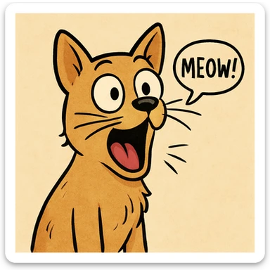 a surprised dog mewing like a cat, fun and lighthearted sticker
