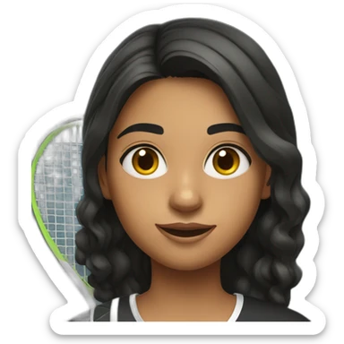 indian girl teenager holding a tennis racket wearing a black tennis uniform with wavy black hair sticker