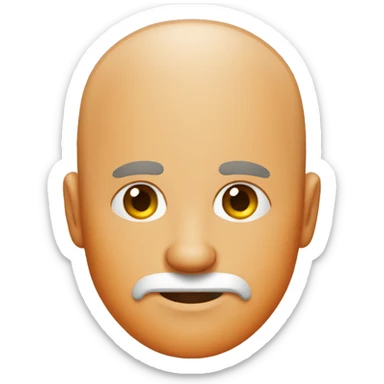 A middle-age man with a orange beard and a bald head sticker