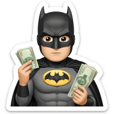 Batman counting money with bundles of bills sticker