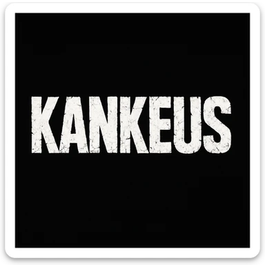 KankeuS logo with a font similar to DayZ, bold, cracked, survival horror vibe, white letters on black background sticker