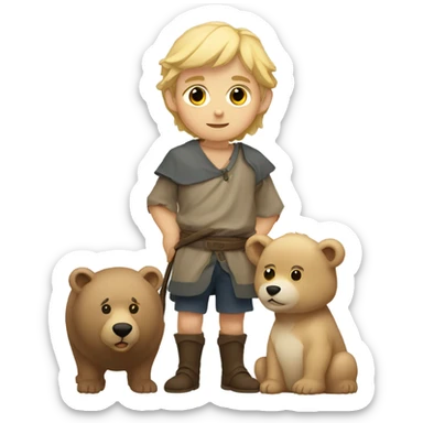 young shepherd with blond hair 10th century with short tunic and bear sticker