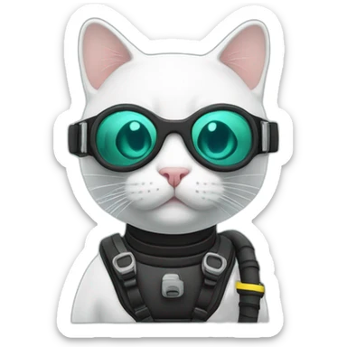 scuba diver white cat sticker