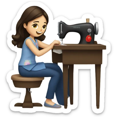 Brunette girl sewing  sticker