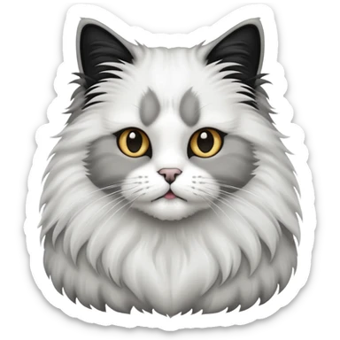 Fluffy cat long hair black and white goatee sticker