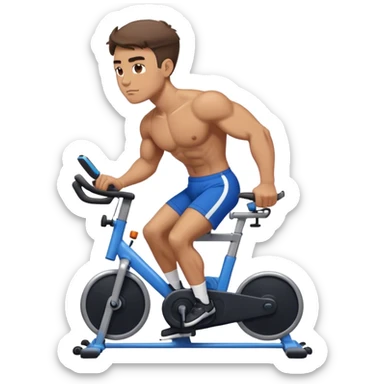 buff guy blue shorts black stationary bike sticker