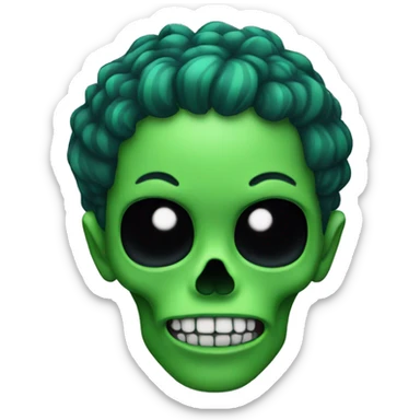 Black skull with green hair  sticker