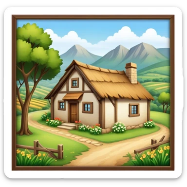 A rustic village house surrounded by nature sticker