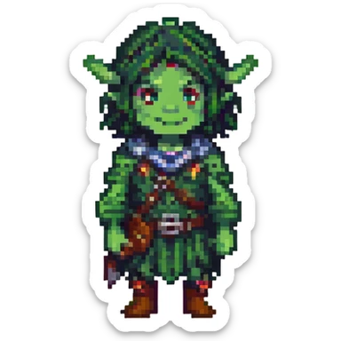 dark green firbolg character, pixel art style, emoji size sticker