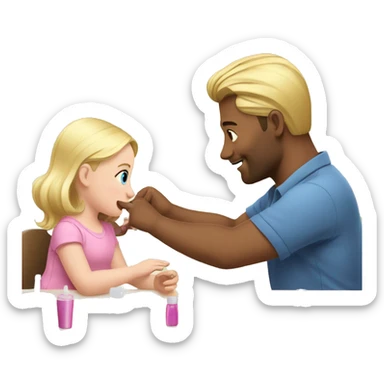 blonde babydaughter gives blonde dad a manicure sticker