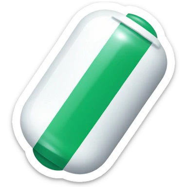 single medicine capsule, top half green, bottom half white sticker