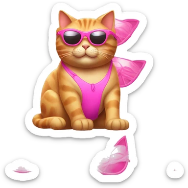 Cat with pink sunglasses and pink flipflops and pink bikini sticker