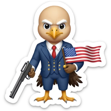 Bald eagle with an American flag suit holding a gun  sticker