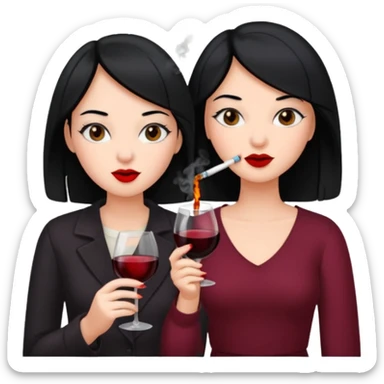 2 girls 1 smoking and 1 drinking wine black hair  sticker