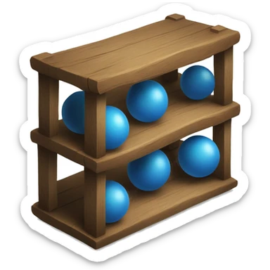 wooden shelves with blue orb prophecies sticker