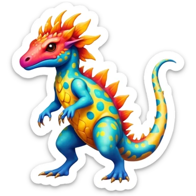 a colorful edgy vernid-fionbri-creature with splash patterns full body sticker