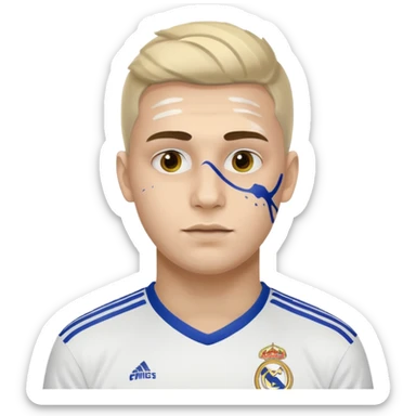 football supporter, paint in face, real madrid sticker