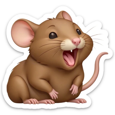 Cinematic Cute Yawning Brown Rat Portrait Emoji, Head tilted slightly with a dramatic, wide-open yawn, showcasing a soft, sleek brown coat with tiny drooping ears and half-closed eyes in drowsy contentment, Simplified yet irresistibly adorable features, highly detailed, glowing with a soft, cozy glow, high shine, relaxed yet expressive, stylized with a dash of urban charm, soft glowing outline, capturing the essence of a sleepy yet affectionate rat that seems ready to stretch out for a nap! sticker