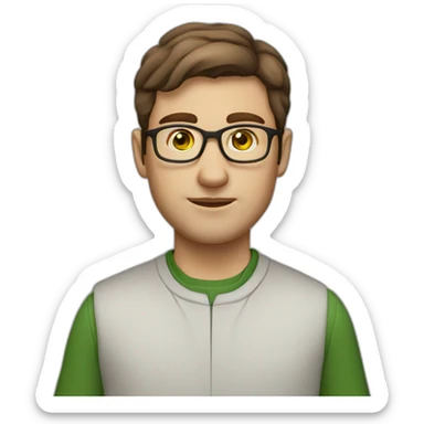 guy with glasses, brown-haired ecologist, thick eyebrows green eyes sticker