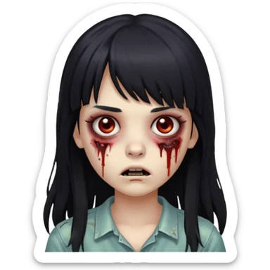 neutral expression zombie girl with black long hair and bangs sticker