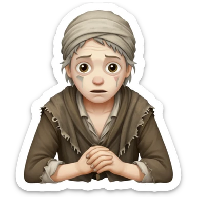 Poor Victorian laborer cowering dressed on rags sticker