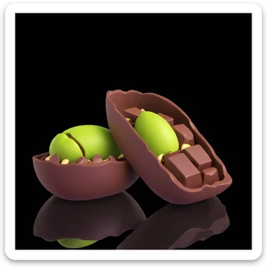3D render of the Dubai chocolate with a bite missing, exposing a rich green pistachio center, dramatic lighting sticker