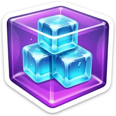 glowing ice cube, neon cyan highlights, purple neon accents. sticker