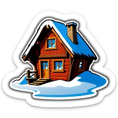 Eine Hütte im Wald mit einer Glaskuppel auf dem Dach, Winterlandschaft, Schnee und Nordlichter am Himmel sticker