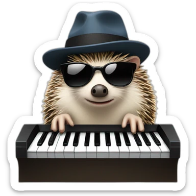 Hedgehog wearing a fedora and black sunglasses, playing piano sticker