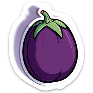 An eggplant stuffed in a peach sticker