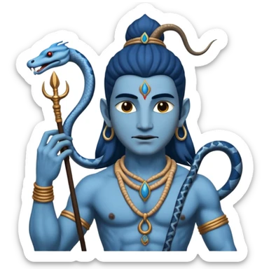 Mahadev real god  shiv not like cartoon  blue body and trishul and and had damru and nack around sanke  sticker