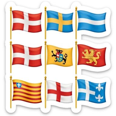 Generate a galician flag, a basque flag, a catalan flag, a breton flag, a corsican flag, a occitan flag, a samis flag and a Québec flag sticker