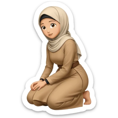 Woman Kneeling for Islamic prayer side view bent to the floor sticker