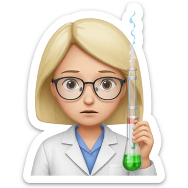 Frowns with Glasses,  Angry Scientist: Lab coat, thin glasses, holding test tube, upset expression
 sticker