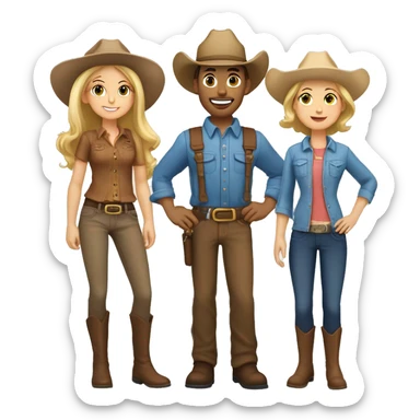 Caucasian family of five, all with cowgirl hats on, 2 blonde teenagers, 1 light brown haired mom, 1 little boy with brown hair and a brown hair dad sticker