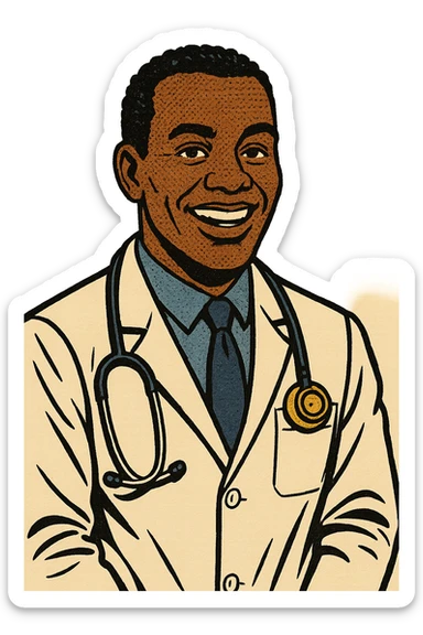 A modern day black doctor smiling sticker