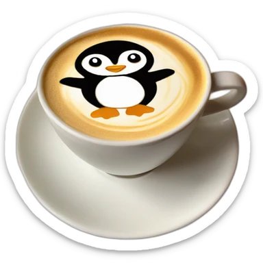 latte art with penguin sticker