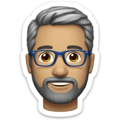 man 41 years old, tiny beard, brown and silver short hair,blue glasses, french sticker