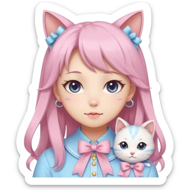 Gorgeous Kawaii Cute Beautiful Elegant Pretty Pastel Anime Catlady with ribbons sticker