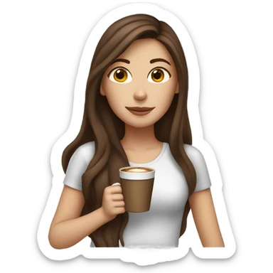 White girl with long brown hair drinking coffee  sticker