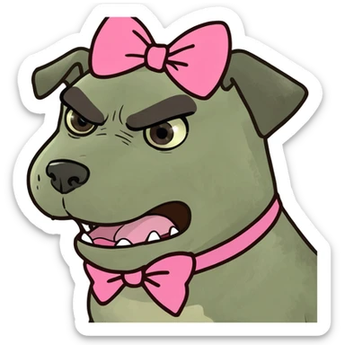 angry dog with pink bow sticker
